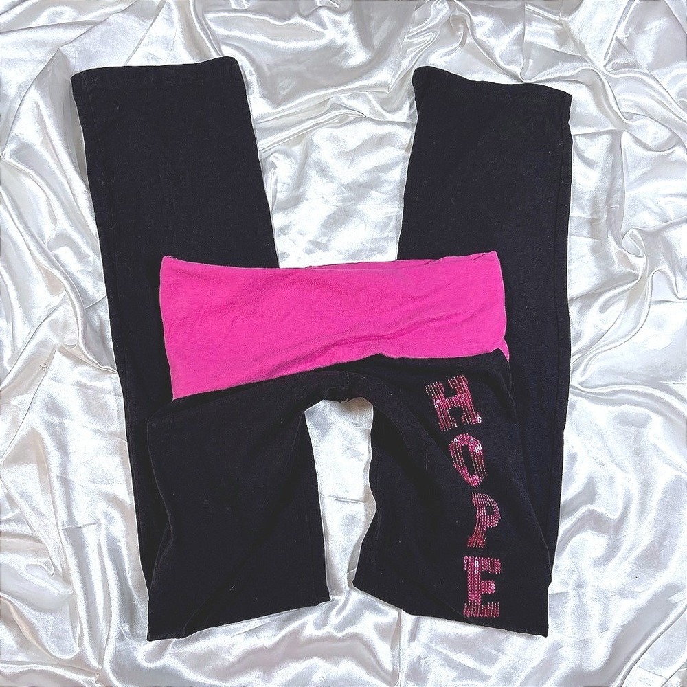 y2k Yoga Pants Black fold over Body Central Pink Sequin Hope Fold Over Waist M